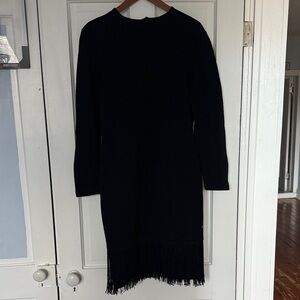 Chic Black Long Sleeve Fringe Dress